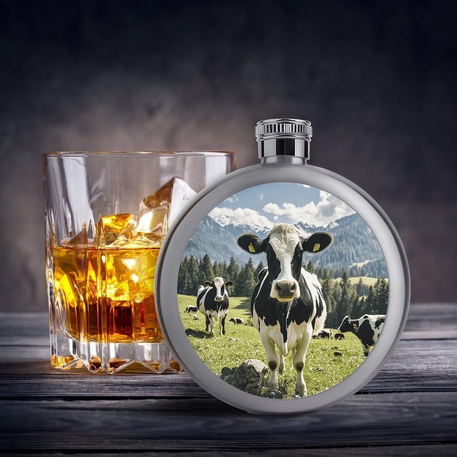 Black And White Cow Stainless Steel Flagon to 5 Oz with Screw Cap,Hip Flask for Men–Whiskey & Liquor Pocket Flask,Alcohol Flagon for Camping Drink Sports Outdoor Wine Bottle