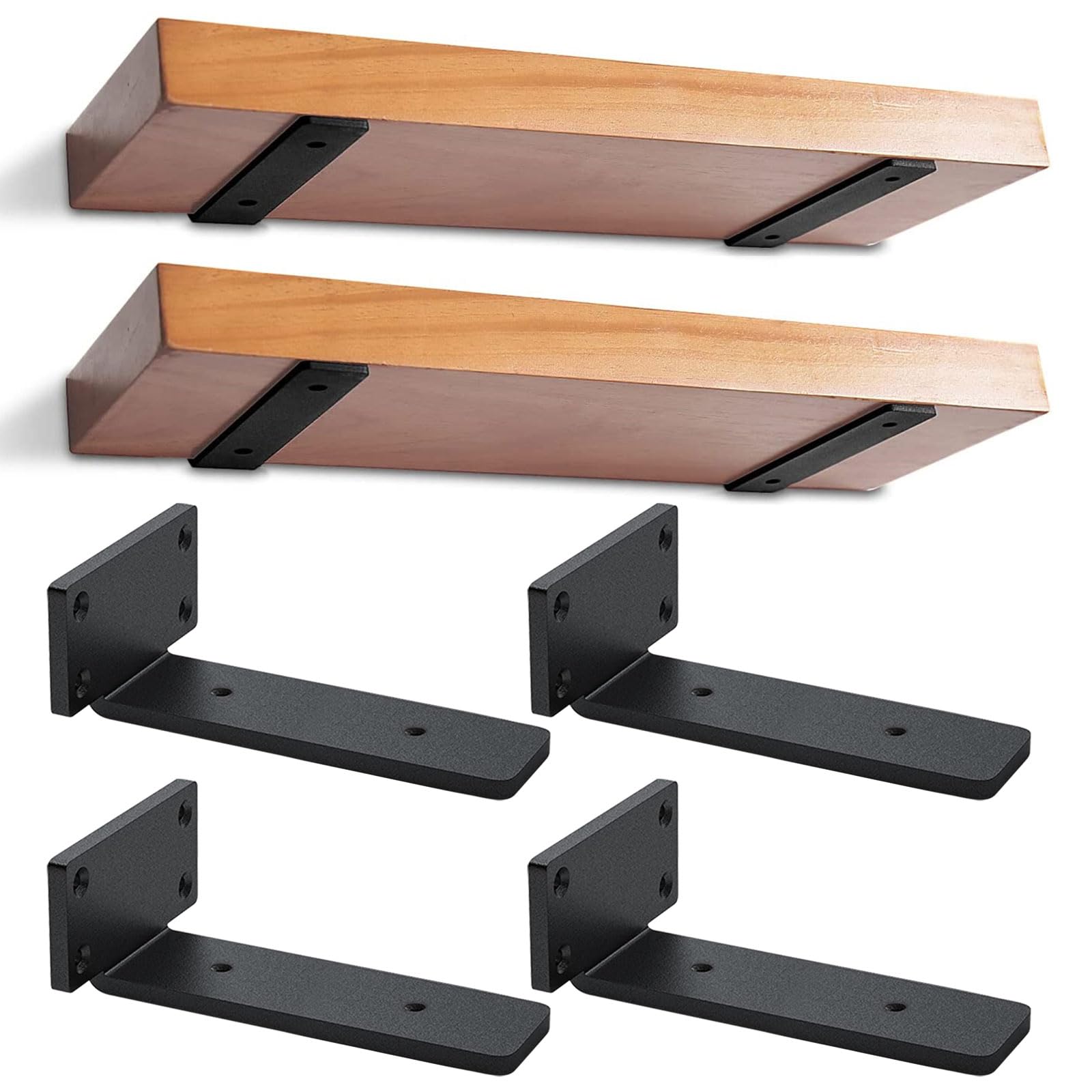 4 Staffe Per Mensole Galleggianti Invisibili - Supporti Da Parete Per Scaffali Pesanti, Bianco 20 Cm - Foto 6