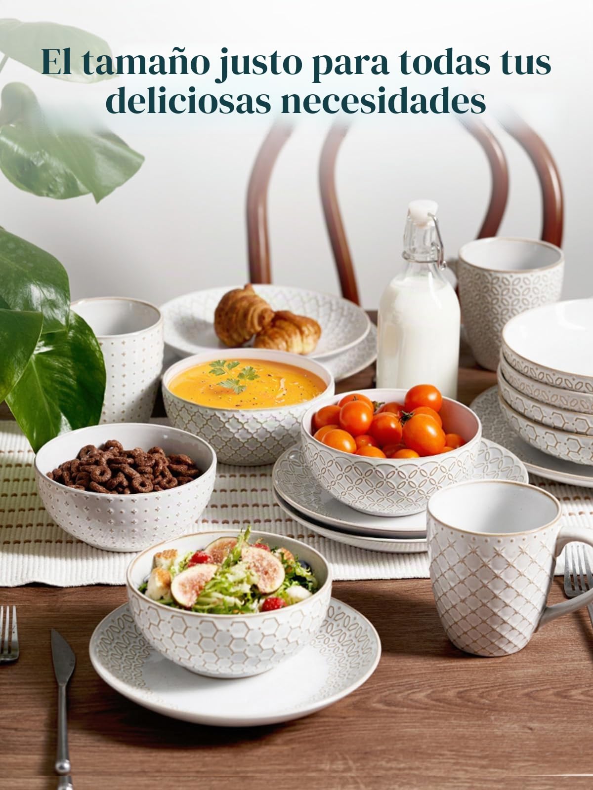 DOWAN Cuencos para Cereales, 800ml Juego de 6 Grandes Cuencos para Sopa, Φ15.2cm Cuencos de Cocina con Relieve para Avena, Ensalada, Pho, Frutas, Fideos, Ramen | Vintage Blanco
