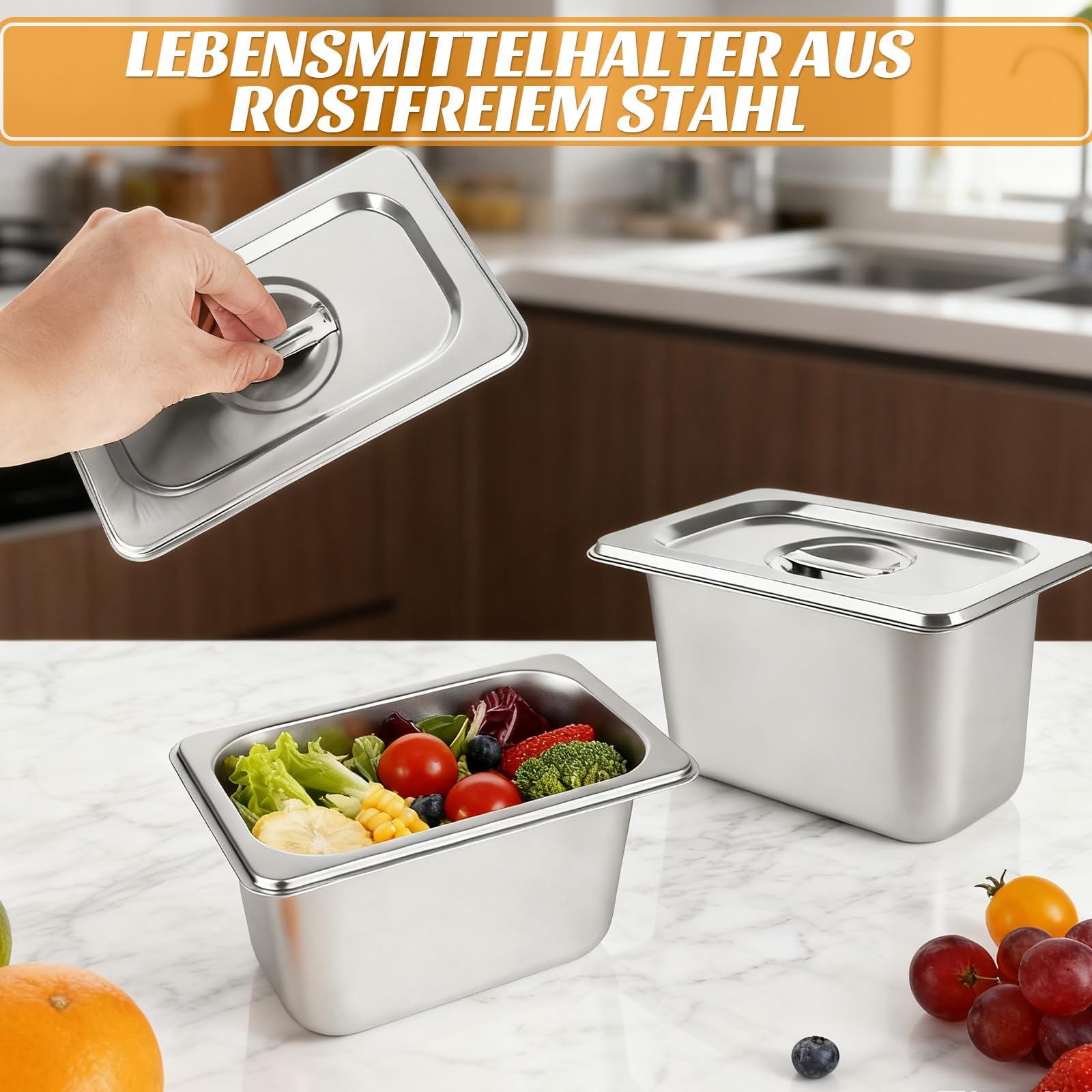 Lot de 4 Bac Gastronorme GN 1/9 avec Couvercle, Récipient Alimentaire en Acier Inoxydable 176x108x100mm, Plat Inox pour Chafing Dish et Restauration