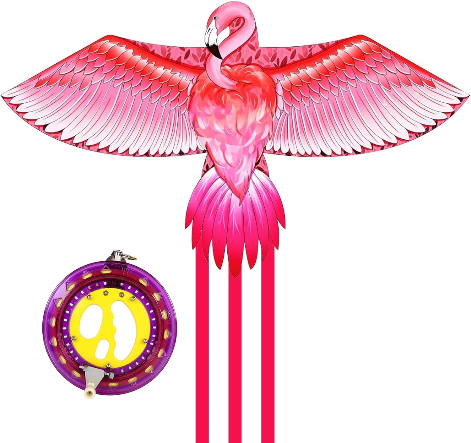 Mint's Colorful Life Pink Kite for Kids Adults, Large Flamingo Bird Kite & Purple Kite Reel Winder, Easy to Fly Beach Kites