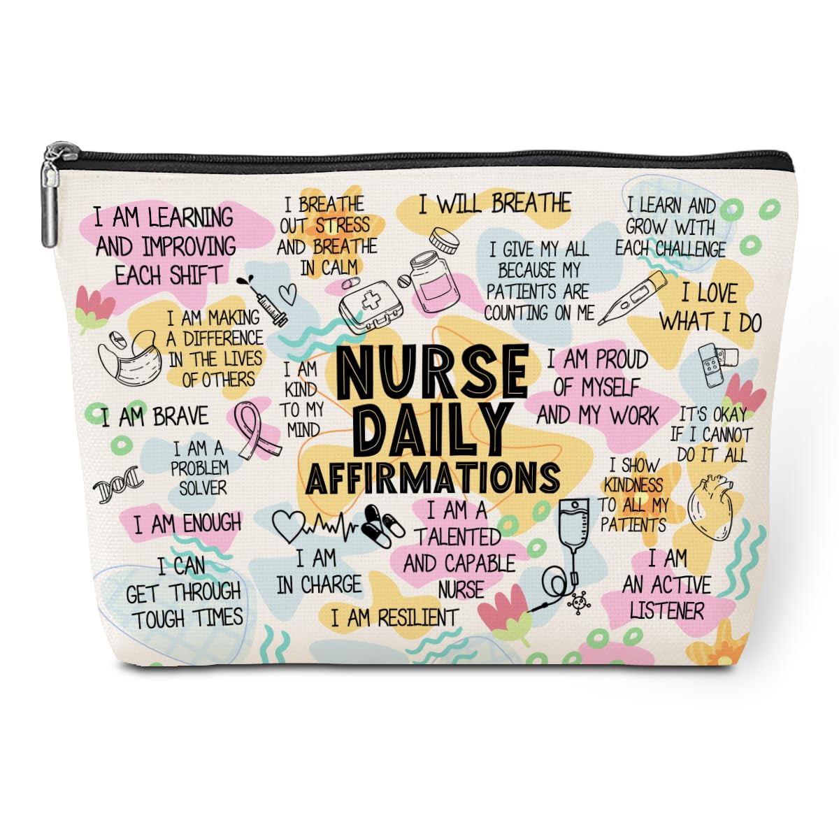 jeilink Daily Affirmations Makeup Bag Nurse Accessories for Work Nurse Gifts Nursing Student Essentials Inspirational Female RN Nurse Coworker Birthday Friendship Nurse Day Travel Toiletry Bag