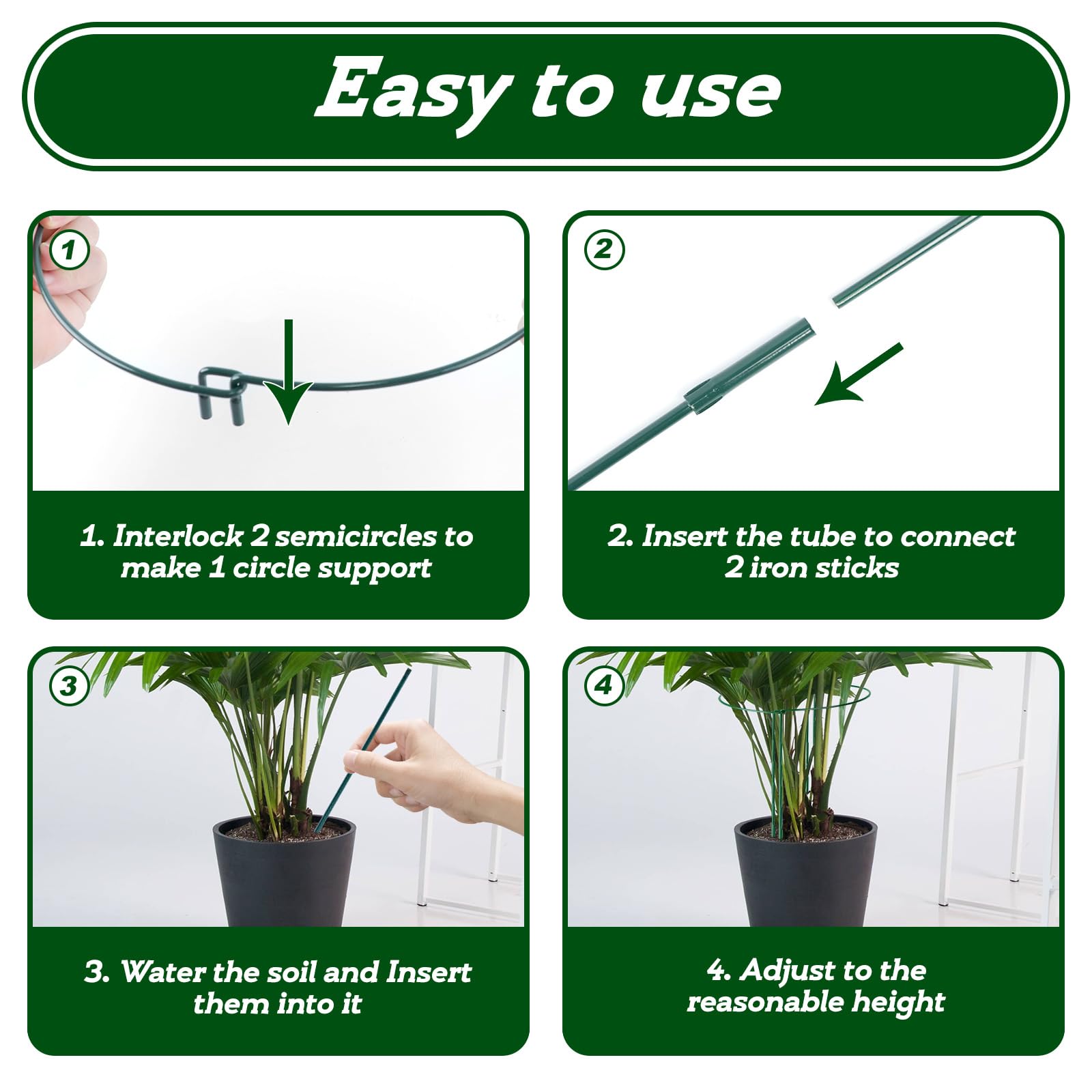 6 Pièces Tuteurs pour Plantes, 25 * 80CM Demi Rond Supports de Plantes Réglables, Jardin Plantes Support Pile Anneau Cage, Anneaux de Support en Métal Demi Ronds pour Pivoines Hortensias Roses Sédum