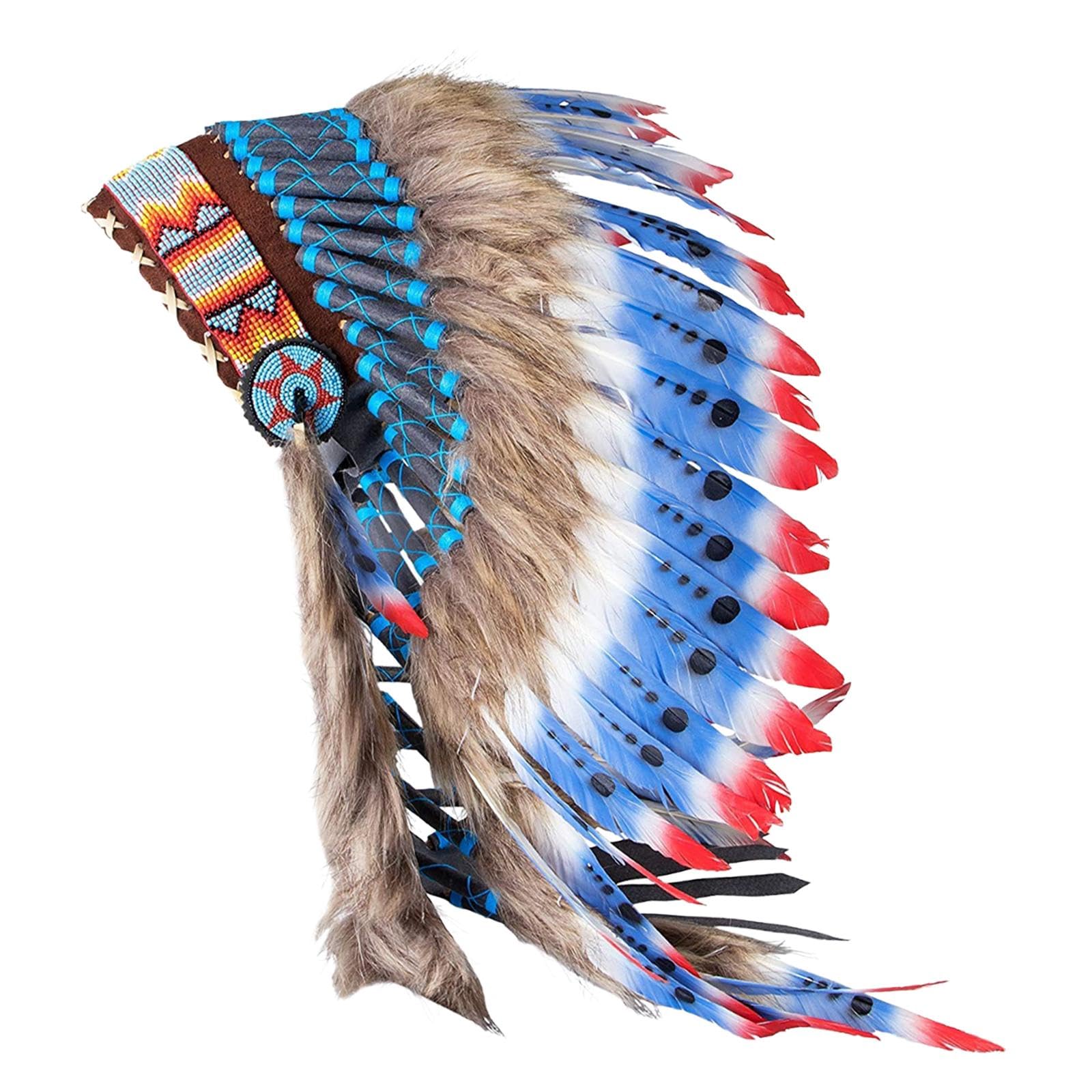 Baoblaze Indian Headdress Feather Headband Festival Headwear American Chief Indian Hat Hair Accessories for Holidays Carnivals Women Men Hat Fascinator,Medium,B
