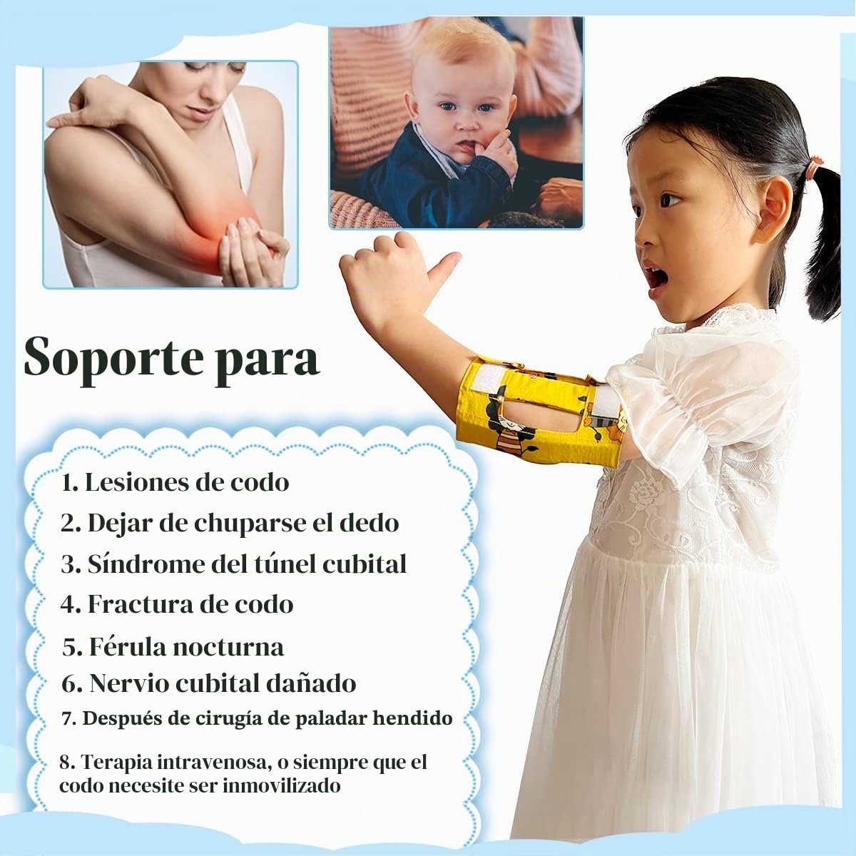 Férula para inmovilizador de codo y brazo para bebés y niños. Previene hábitos de mano a cara, evita el hábito de succión del pulgar, rascar la cara, tirar de tubos IV (X-Small)