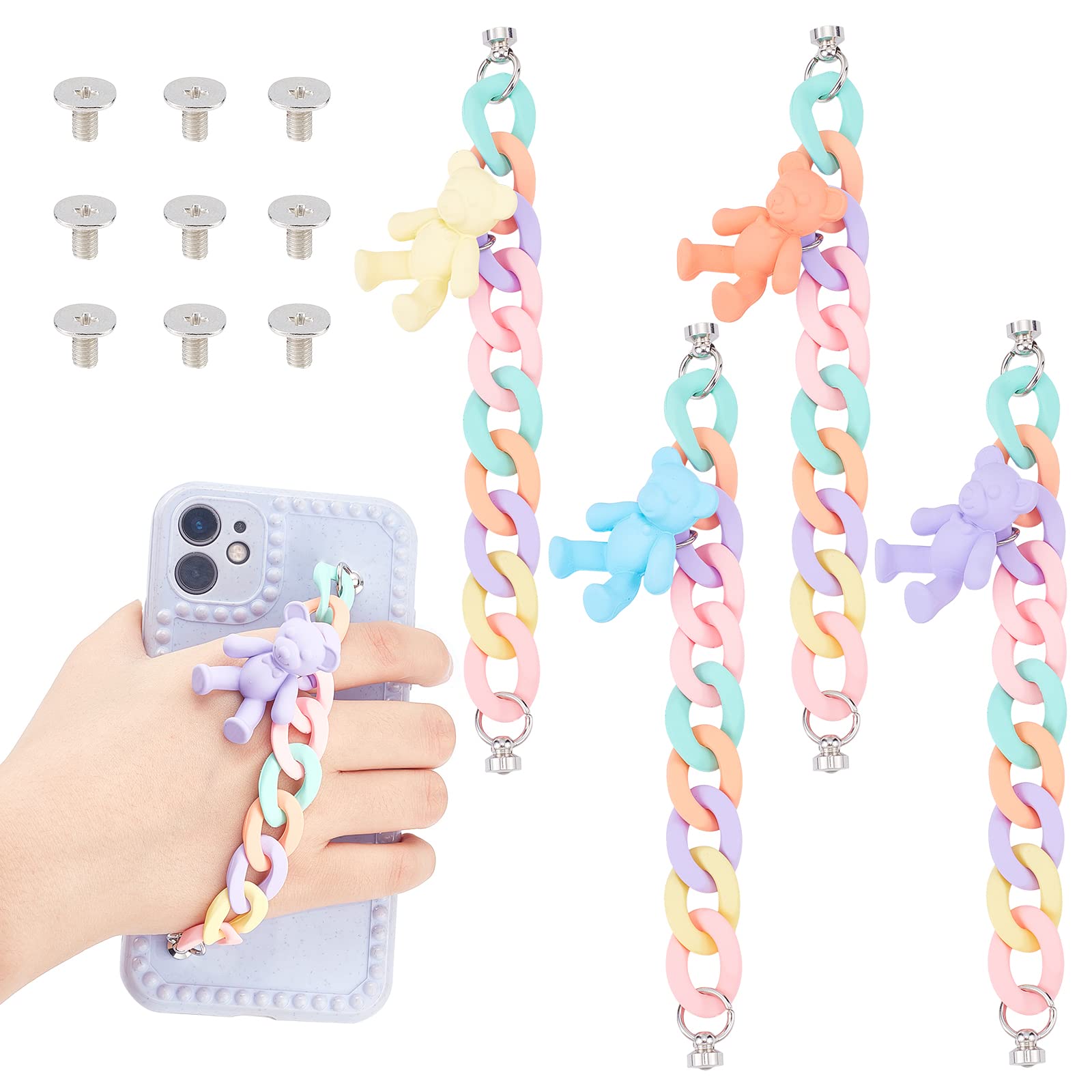Chaîne de téléphone CHGCRAFT en acrylique poli de haute résistance avec anneaux ours