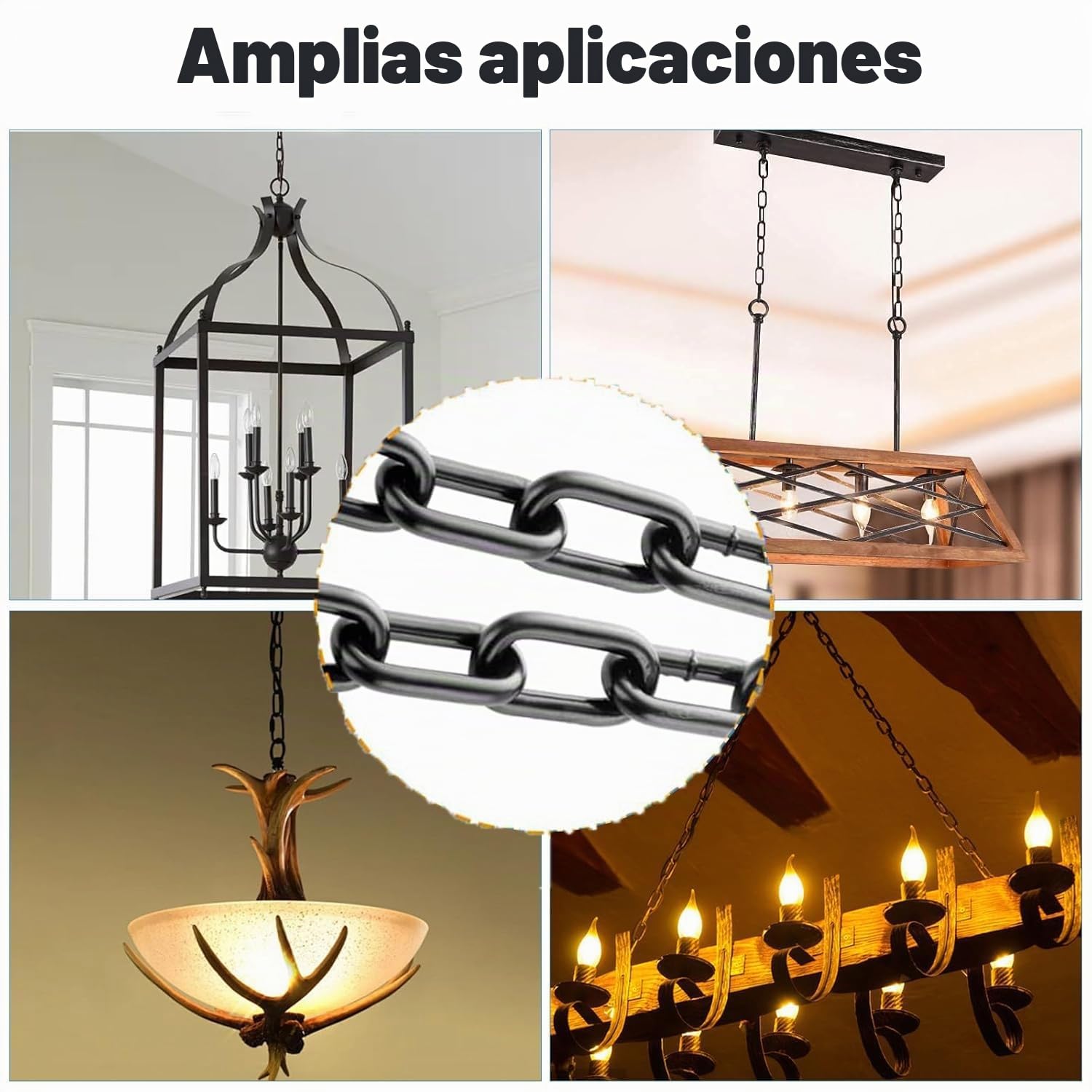 Cadena Negra de 10m 3mm, Cadena de Seguridad para Colgar de Cercas, Cadena para Columpios, Cadena para Sillas Colgantes, Cadena para Lámparas, Cadena para Perros, Cadena Articulable, Cadena para Secar