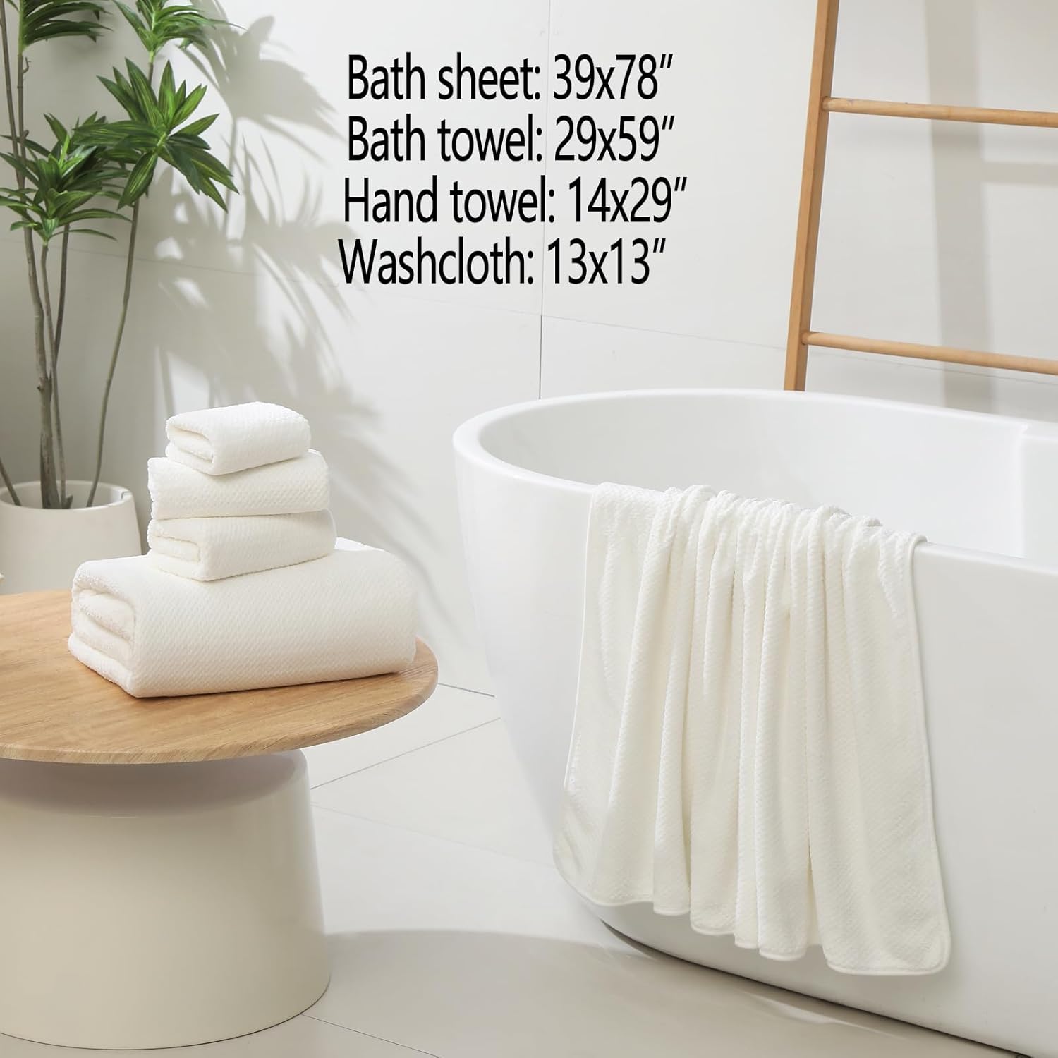 YTYC Towels, 39x78 Inch Oversized Bath Sheets for Adults Luxury Extra Large Bath Towels Sets of 6 Super Soft Shower Towels for Bathroom Microfiber 80% Polyester (White,6 Piece) - Image 2