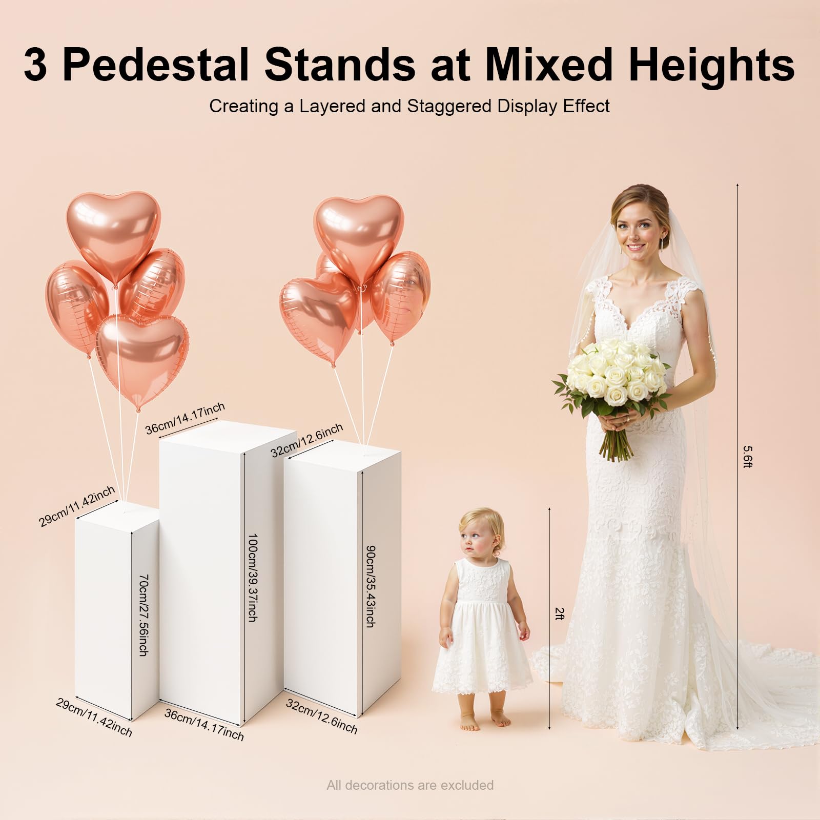 Espositore quadrato con piedistallo, 3 pezzi, versatile supporto per feste per eventi, scultura artistica, adatto per matrimoni, compleanni e addio al nubilato