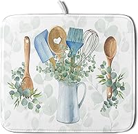 Vista 58 de Tapete de secado de platos con diseño de pájaro rojo de Feliz Navidad, absorbente y de secado rápido, protector para encimera de cocina, 18 x 24