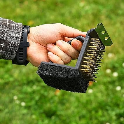 REPLEX 3 in 1 Plastic BBQ Grill Cleaning Handy Brush with Scrapper Grill Brush Strong Kitchen BBQ Cleaner Stainless Steel Safe Wire Bristles.
