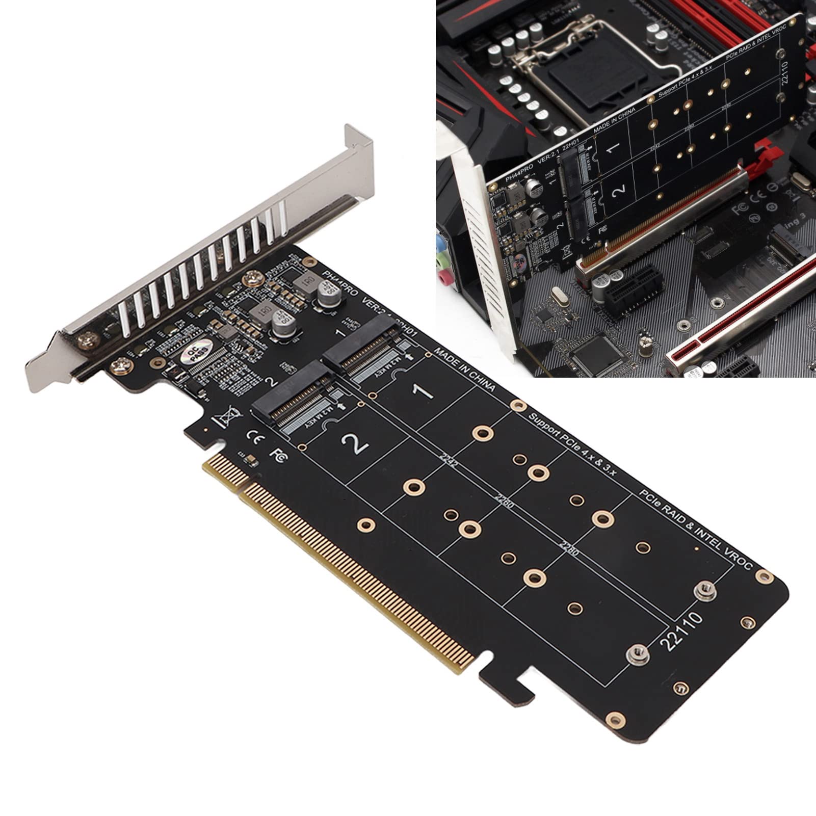 PCIE X16 auf M.2 M KEY Erweiterungskarte NVMe x4 SSD RAID Array Adapter mit LED-Anzeige unterstützt 4 Ports Full Speed ​​Signal für Server Storage Workstation