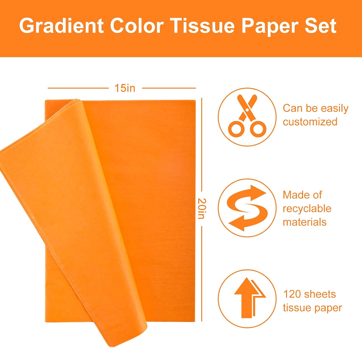 Whaline 120 Sheet Assorted Orange Tissue Paper 15 x 20 Inch Wrapping Paper Decorative Gift Wrap Tissue Paper Art Paper Crafts for Halloween Autumn Thanksgiving Fall Harvest Holiday Pompom