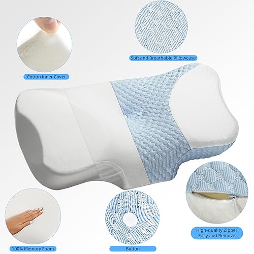 Miniatura 4 de Crisonky Almohada cervical, almohada de espuma viscoelástica de firmeza media, almohada contorneada, almohada de alivio del dolor para cuello y