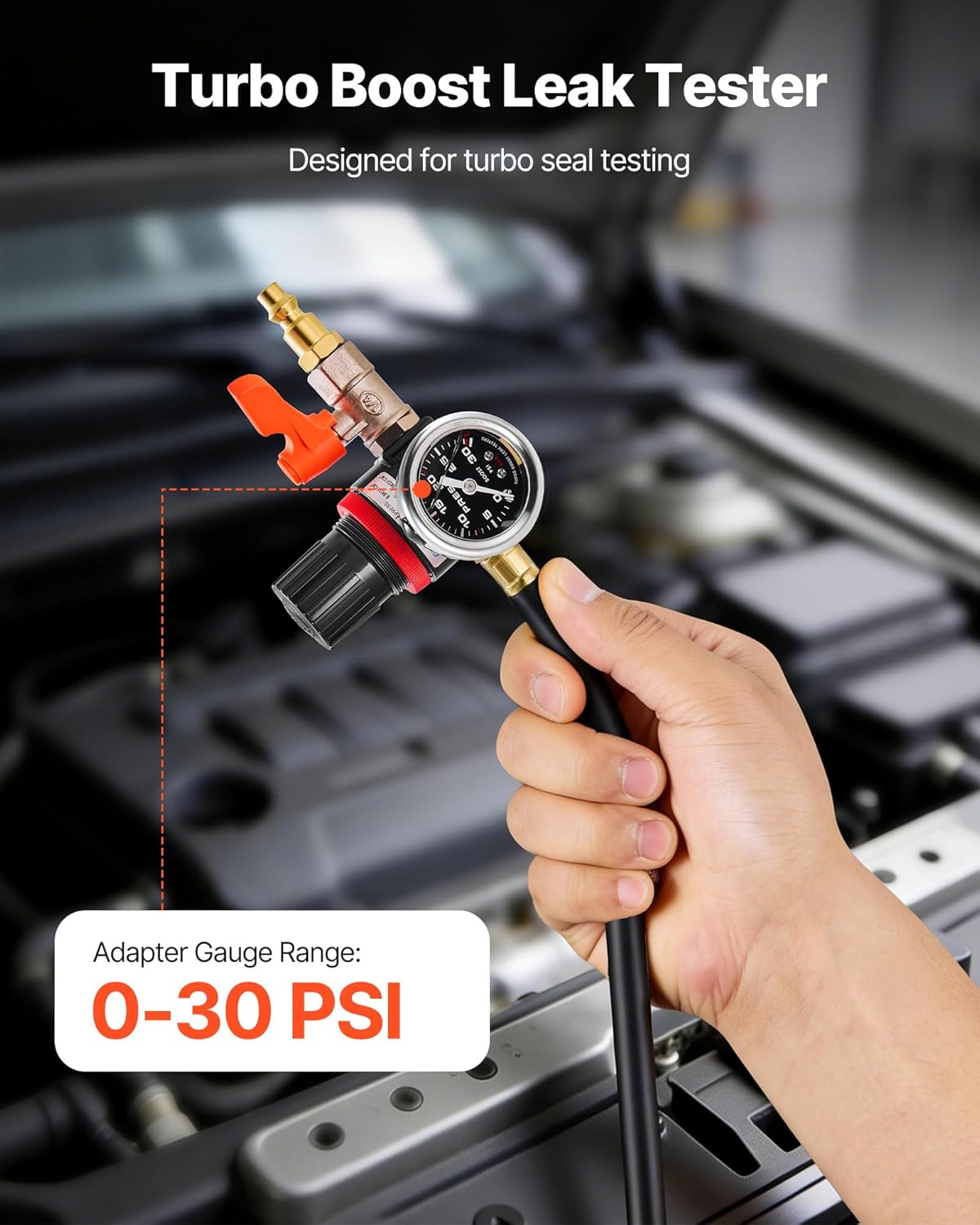 VEVOR Turbo Boost Leak Tester 4", 3" 6061 Aluminum End Cap, 0-30 PSI Adapter Gauge Range, Check Test Intake Charge Pipe Pressure Leaks with 4 Pairs of Air Fittings for Turbo Cars, SUVs, Diesel Trucks