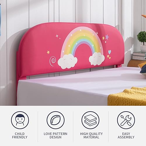Miniatura 4 de Zafly - Marco de cama matrimonial para niños, marco de cama infantil con cabecera tapizada, cabecera y estribo curvados, marco de cama de madera de