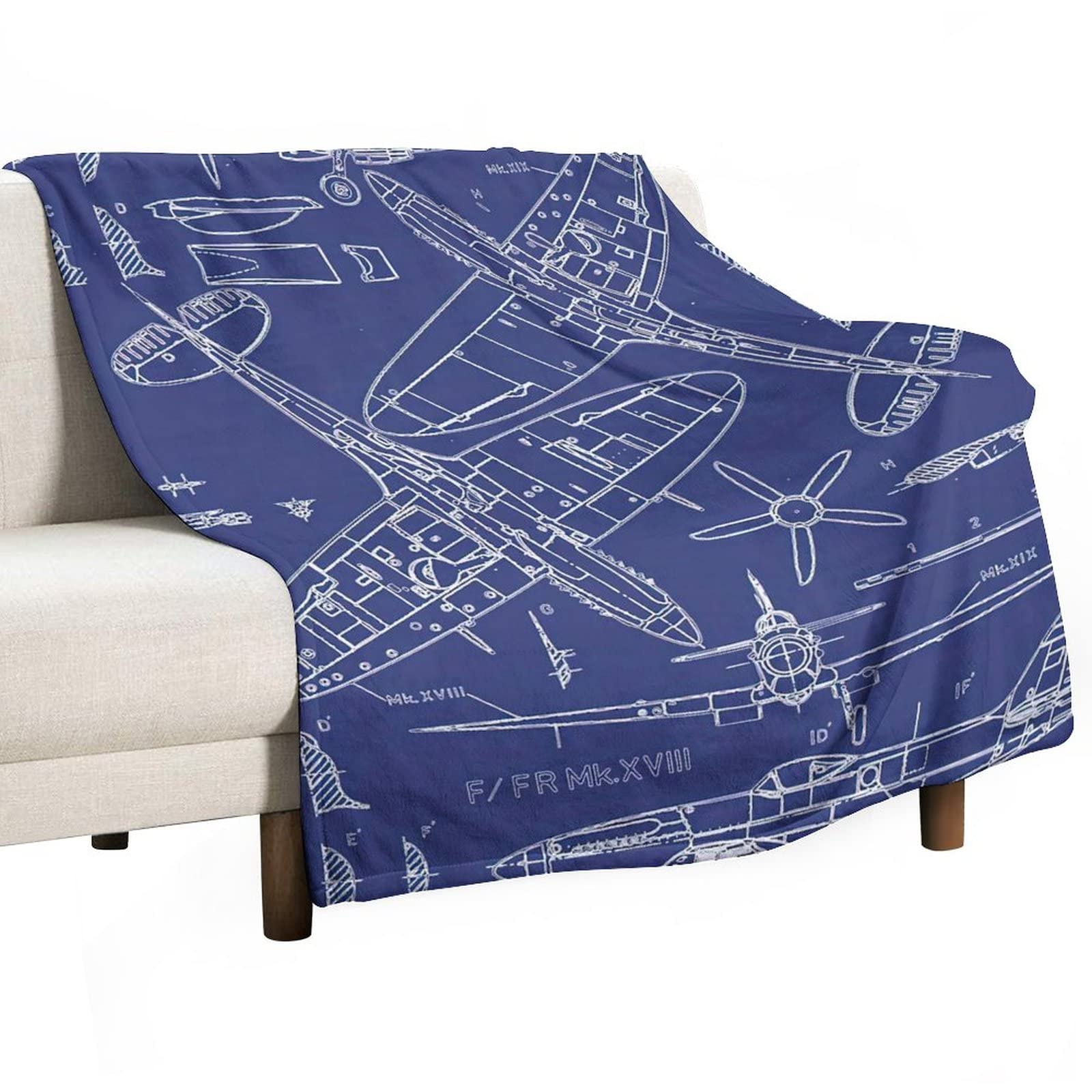 Gigen Style-6 Spitfire Concept Blueprints Blanket Cozy Soft Fluffy Outdoor Indoor Anti-Pilling Flannel Fleece Throw Blankets, 40''X50''