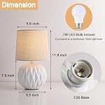 Lampes de table de chambre en céramique 2, Petite lampe de chevet, Lampe blanche avec lin, Mid Century Modern Nightstand Lampe pour chambre bureau salon, 7W LED Ampoule incluse