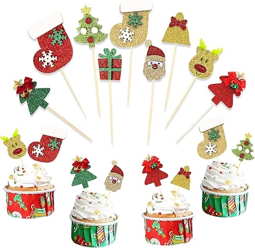 18 adornos para tartas de Navidad, juego de decoración de cupcakes con Papá Noel, árbol de Navidad, muñeco de nieve, suministros de fiesta temática