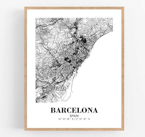 Eleville 18x24 sin marco Barcelona España Vista de la ciudad de camino abstracto moderno mapa arte impresión póster pared oficina decoración del