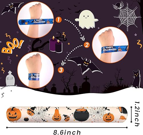 Miniatura 6 de Shindel Pulseras de Halloween, 96 unidades para niños, regalos de fiesta de Halloween, bandas a granel para rellenar bolsas de golosinas, truco o