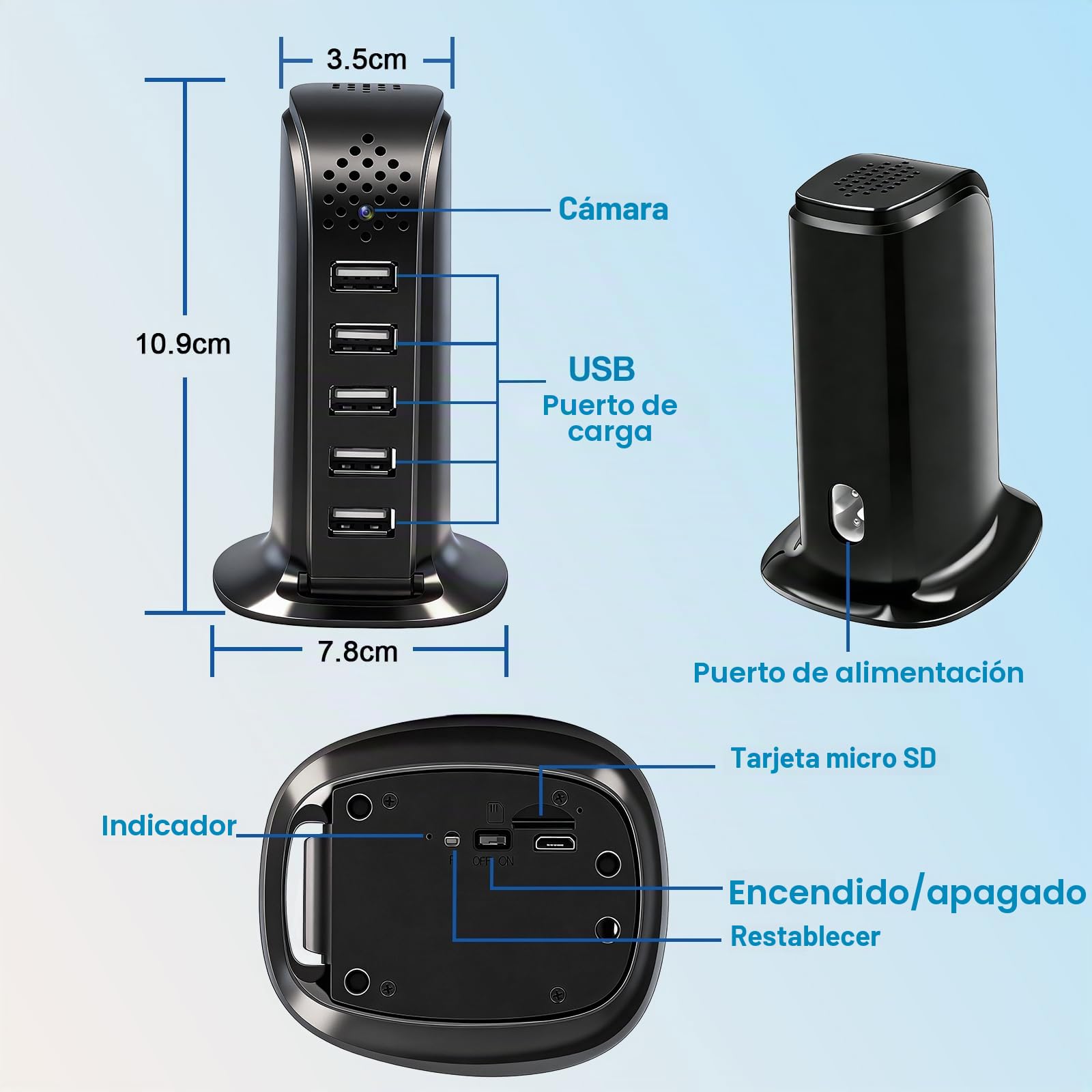 TANGMI Mini Camara Espia WiFi, Hub de Carga 5-en-1 Mini Camara WiFi, WiFi 2.4G & 5Ghz 1080P HD con Detección de Movimiento y Alertas Instantáneas para Hogar y Oficina