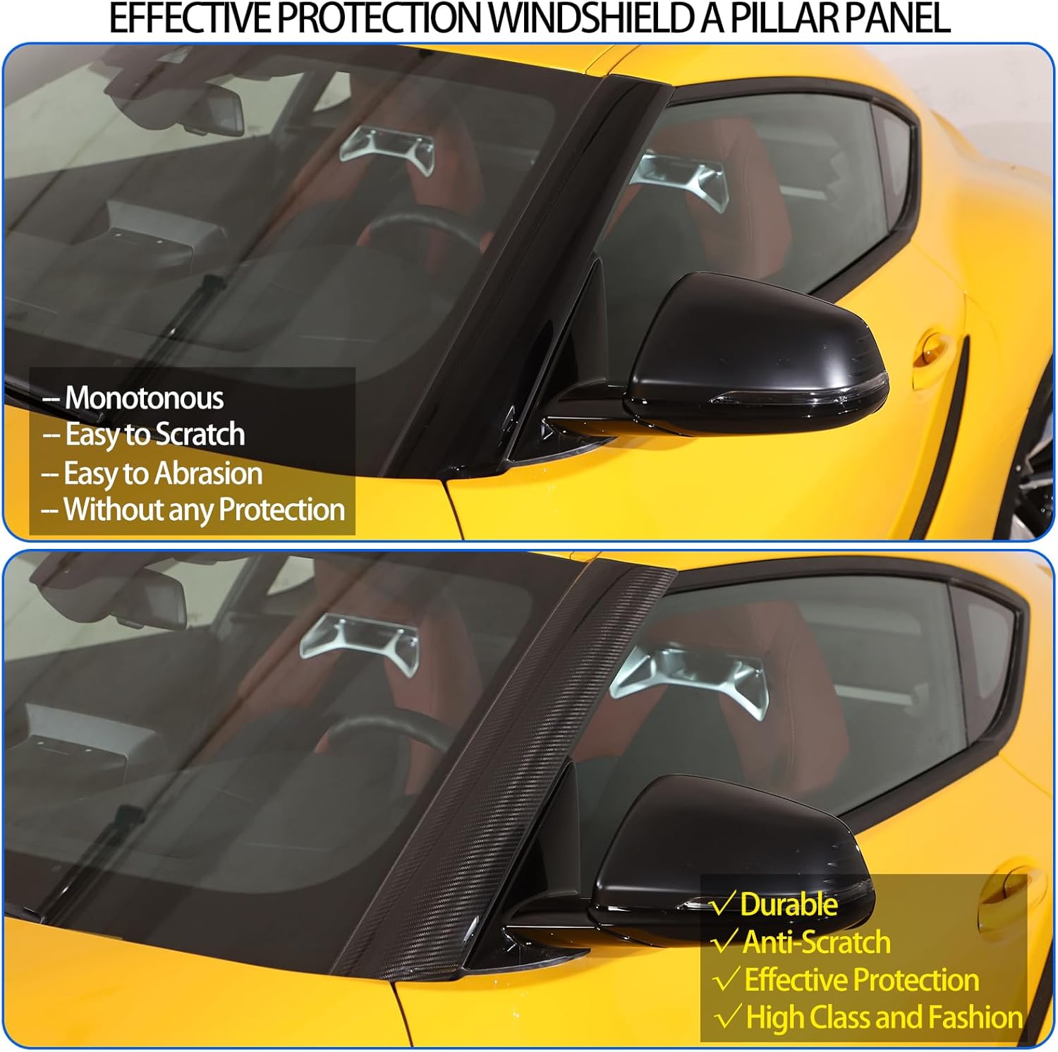 Real Carbon Fiber Windshield A-Pillar Molding Cover Fit for Toyota Supra GR A90 A91 MK5 2019-2026, Windshield Side Window Pillar Trim Cover Accessories 2Pcs (Black)