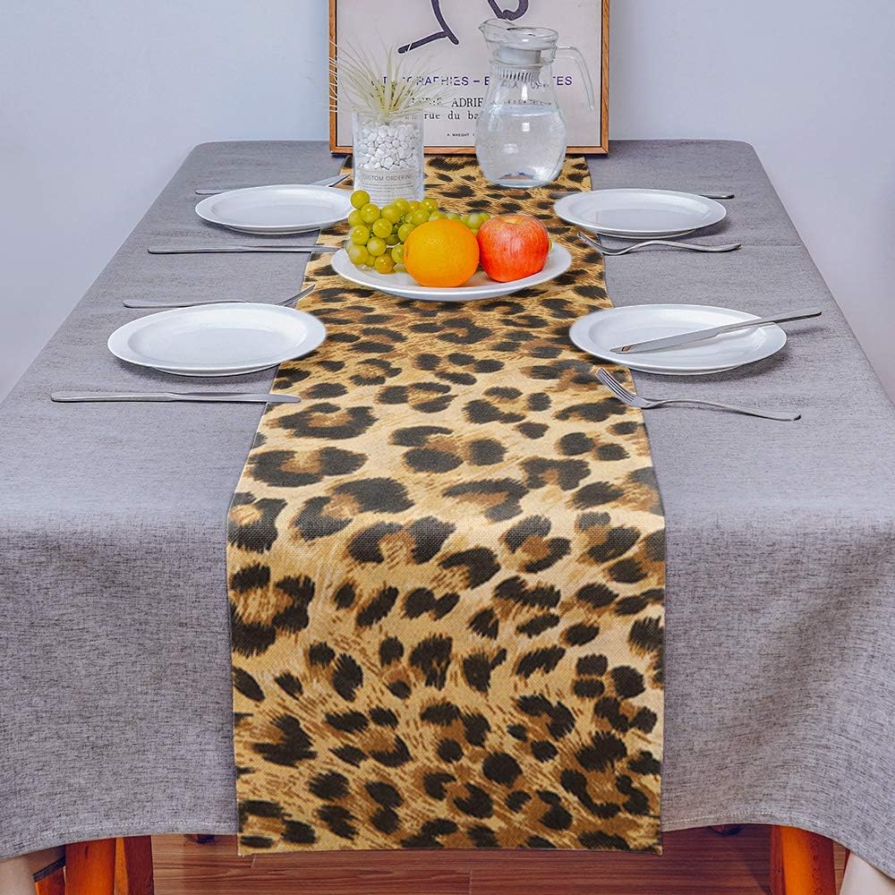 ARTSHOWING Leopard Print Table Runner Party Supplies Fabric Decorations for Wedding Birthday Baby Shower 13x90inch Nearly Natural Wildlife Safari Decorations Big Cat Theme