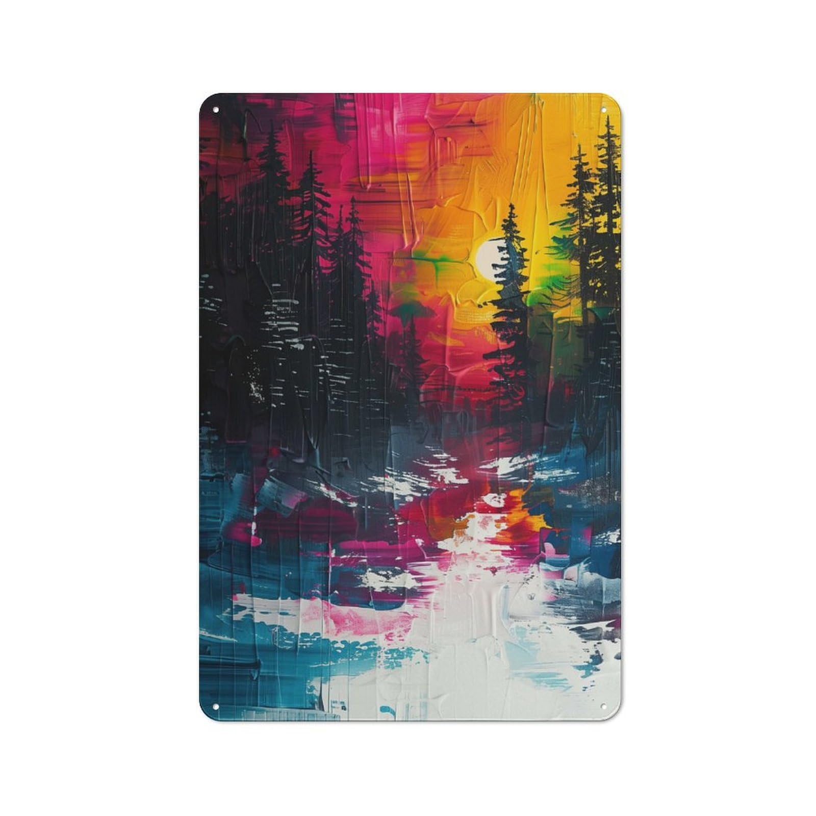 Sunset Forest Painting Retro-style Tin Wall Plaque 30x20cm for Living Room Wall, A Metal Wall Feature for Living Rooms And Feature Walls