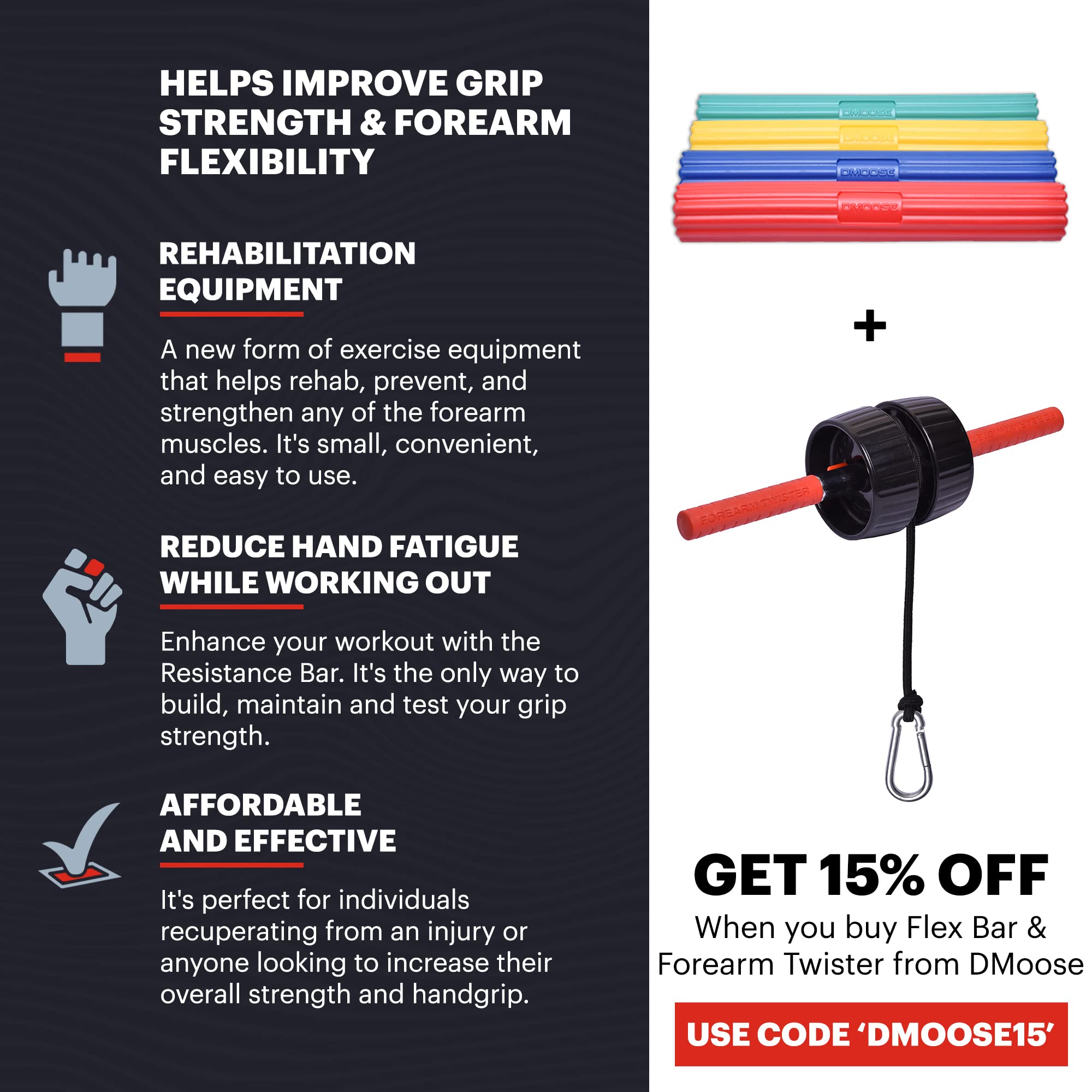 DMoose Resistance Bar for Physical Therapy, Flexbar for Tennis Elbow