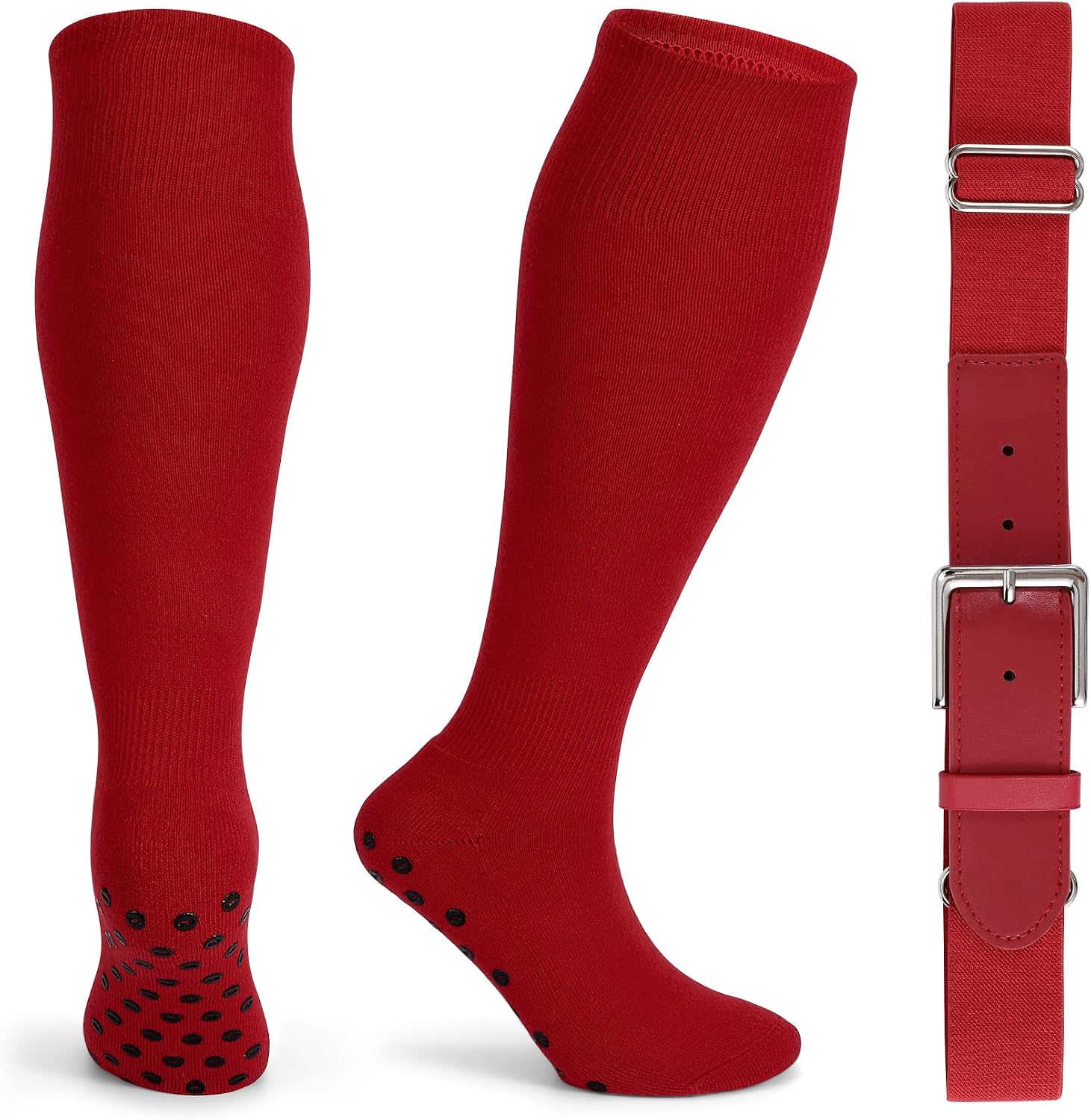 JASGOOD Baseball Socks and Belt Combo Set Softball Socks Youth Grip Soccer Socks for Adult Non-Slip Football Sport Sock
