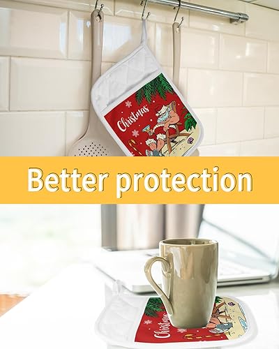 Miniatura 7 de Juego de 2 soportes para ollas de Navidad de Papá Noel para cocina, antideslizantes y aislantes de calor, juego de agarraderas de tela de toalla con