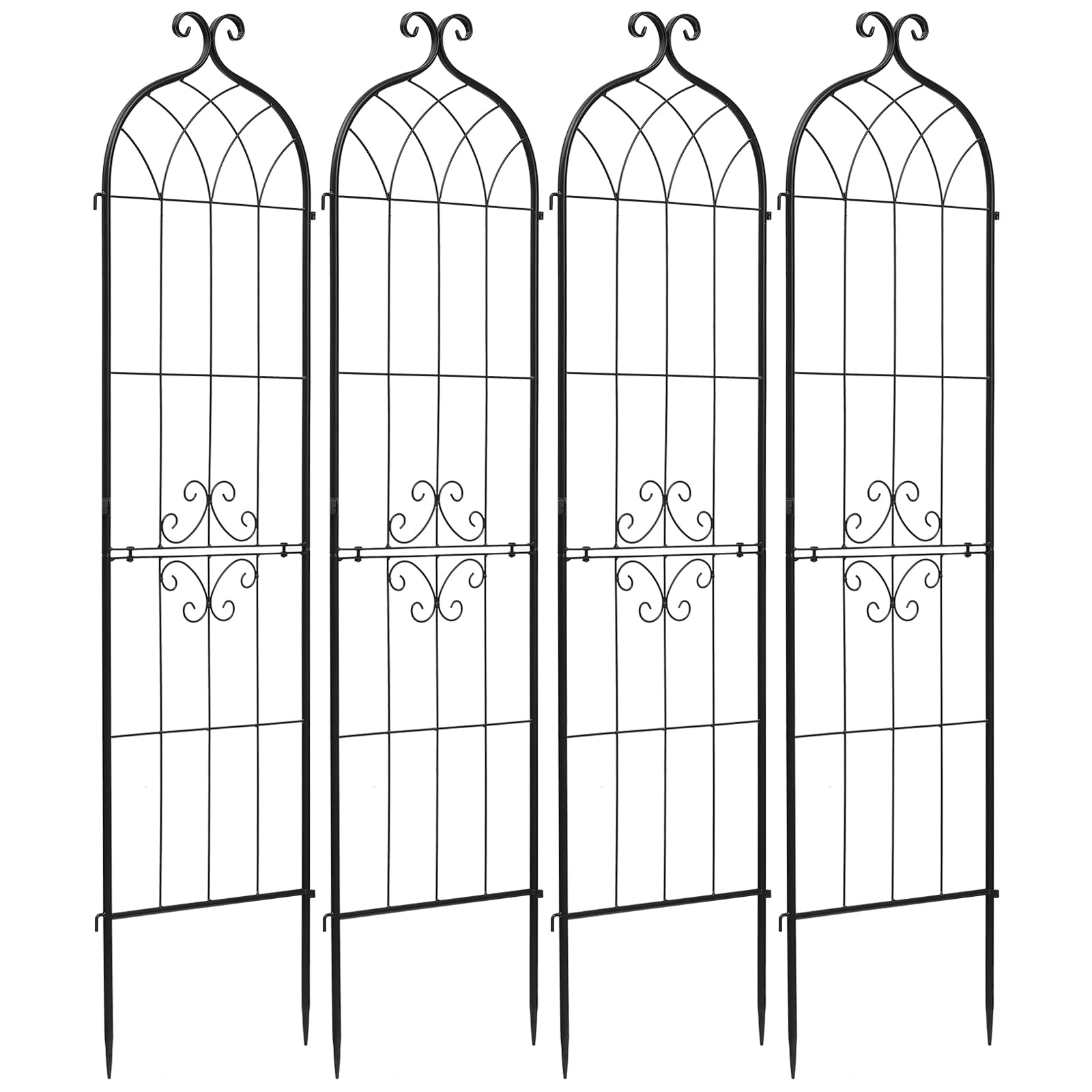 VEVOR Enrejado Metálico para Jardín, 152 x 40,5 cm, Celosías de Jardín, Conjunto de 4 Piezas, Soporte para Plantas Trepadoras, con Estacas, Acero al Carbono, Decoración, para Verduras Flores, Negro