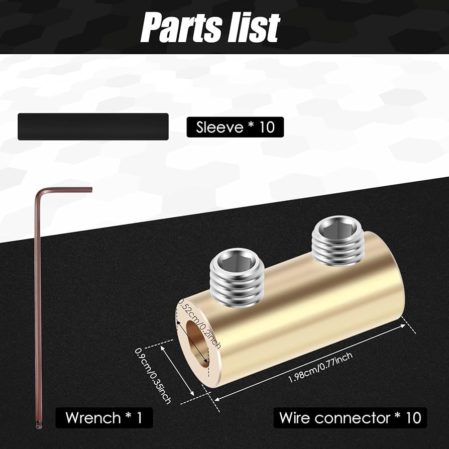 YNSSJY 20Pcs 8 AWG Brass Wire Connector Nut Kit, 20A Splicing Quick Wiring Connection Terminal With Screws And Heat Shrink Tubes