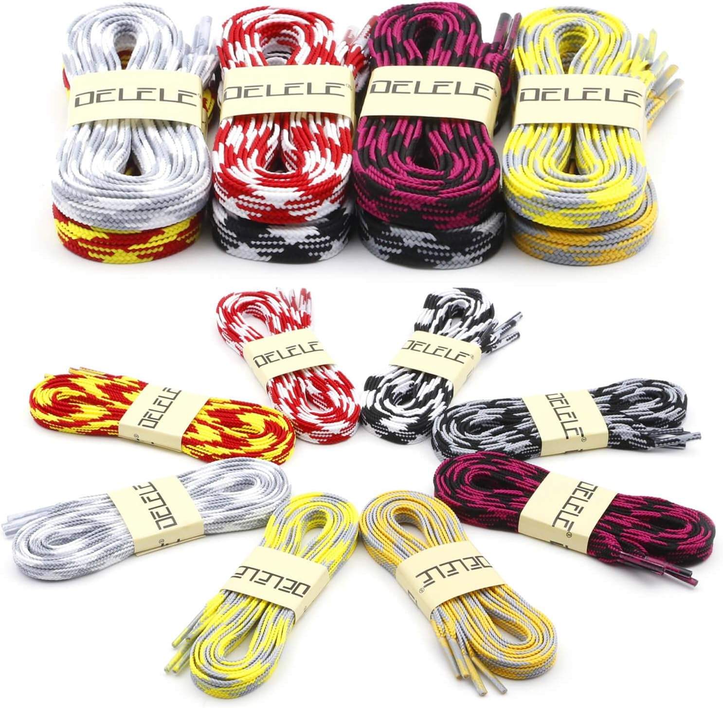 DELELE Flat Colored Shoelaces for Sneakers: Thin Argyle Shoe Laces 2 Pair