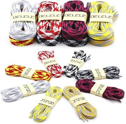 DELELE Flat Colored Shoelaces for Sneakers: 2 Pairs Thin Argyle Shoe Laces