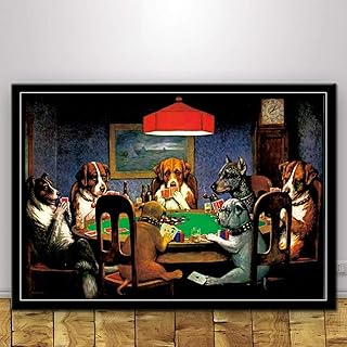 DIARQT Quadri Decorativi Cani Che Giocano a Poker Gatti Stile Divertente Poster Wall Art Canvas Painting Poster e Stampe Immagine della Parete Decorativa per la casa Pittura soggiorno-16x24inch
