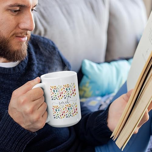 Vista 88 de Taza de cerámica blanca con monograma de letra inicial personalizada, alfabeto floral, nombre personalizado y inicial A-Z, taza de café de 11 onzas