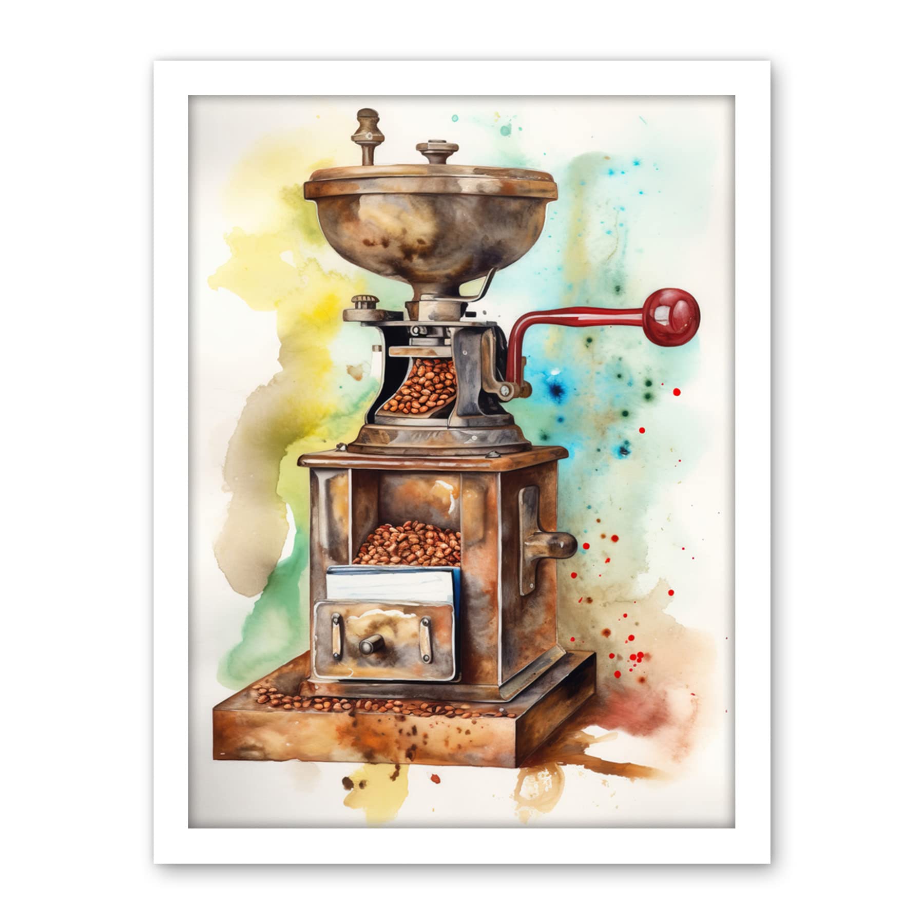 Artery8 Vintage Coffee Grinder Modern Watercolour Painting Modern Watercolour Painting Artwork Framed Wall Art Print 18X24 Inch