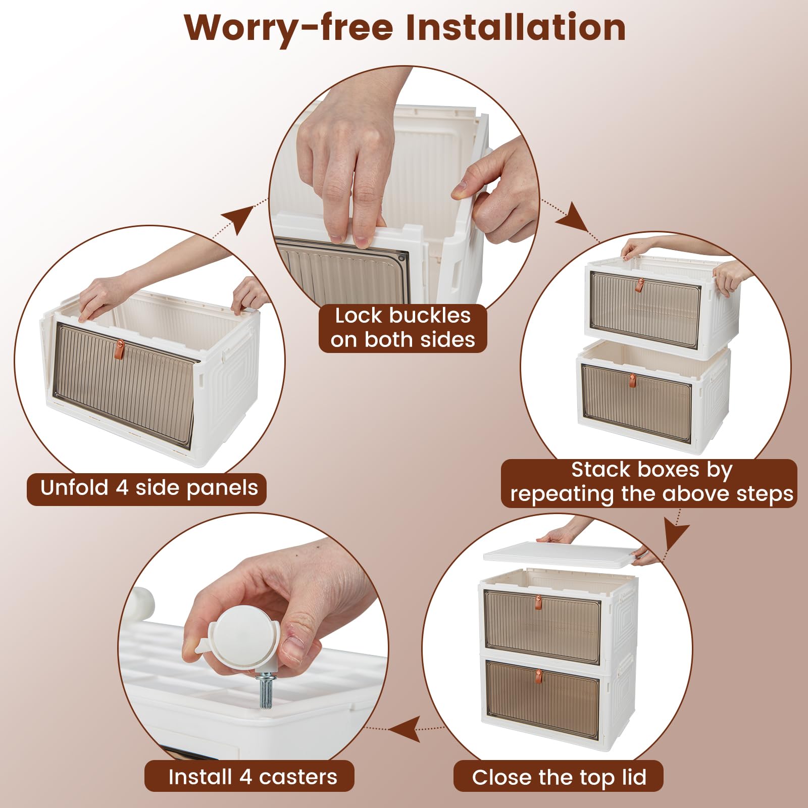 KOMFOTTEU Caja de Almacenamiento de 6 Niveles, Contenedor Apilable con Tapas y Ruedas, Caja Organizadora Transparentes, Caja Plegable para Dormitorio, Sala de Estar, 40 x 27,5 x 123 cm (6 Niveles)