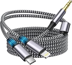 Wahbite Apple MFi Certified Aux Cord for iPhone, 2 in 1 USB-C & Lightning to 3.5mm Jack Audio Cable for iPhone 16 15 14 13 12 11 XS XR X 8 7 6 iPad to Car/Home Stereo