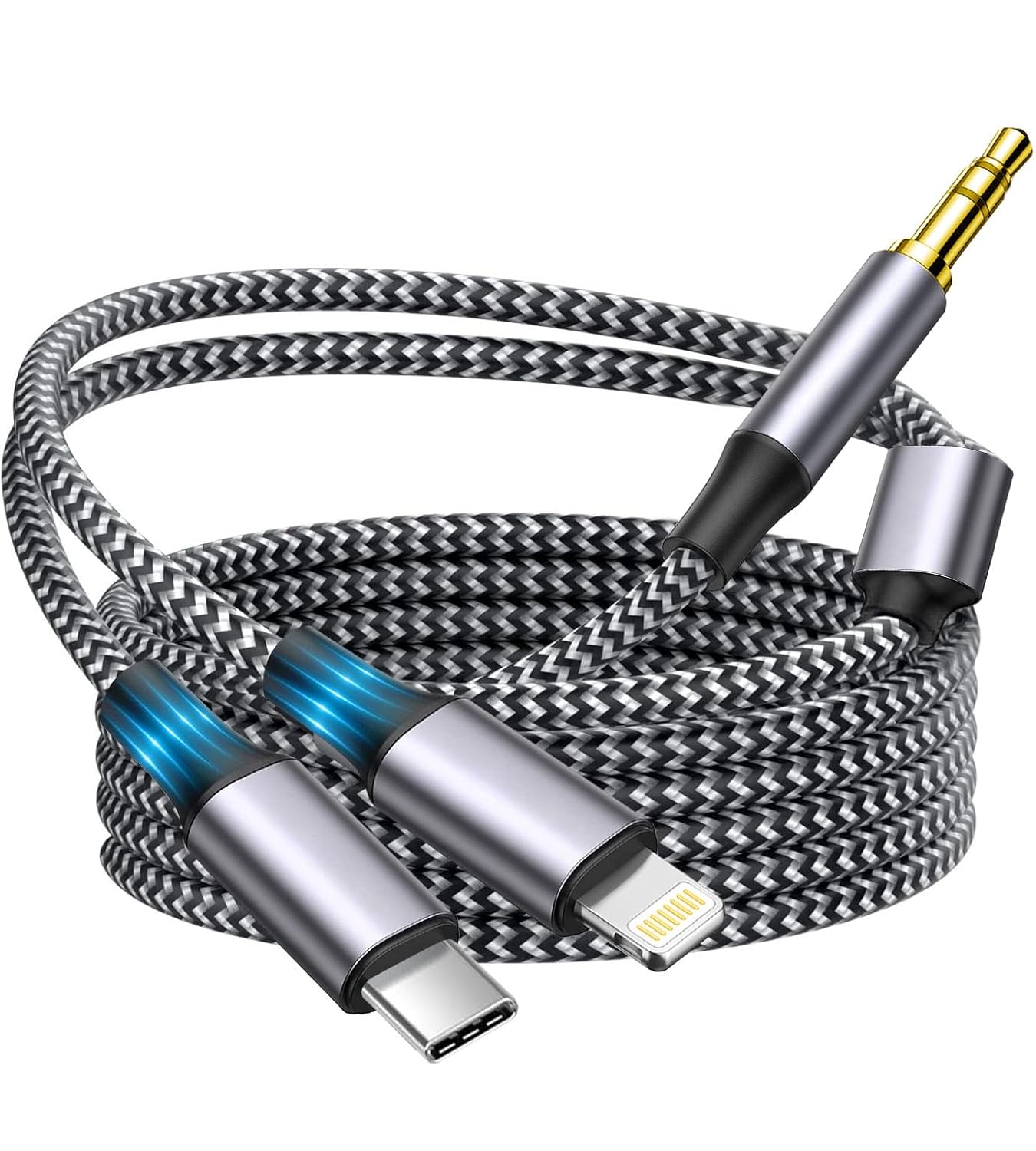 Apple MFi Certified Aux Cord for iPhone, 2 in 1 USB-C & Lightning to 3.5mm Jack Audio Cable for iPhone 16 15 14 13 12 11 XS XR X 8 7 6 iPad to Car/Home Stereo/Headphone/Speaker (Silver)