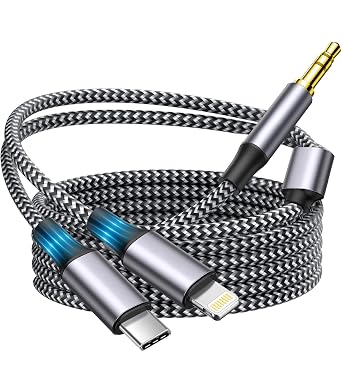 Apple MFi Certified Aux Cord for iPhone, 2 in 1 USB-C & Lightning to 3.5mm Jack Audio Cable for iPhone 16 15 14 13 12 11 XS XR X 8 7 6 iPad to Car/Home Stereo/Headphone/Speaker Silver