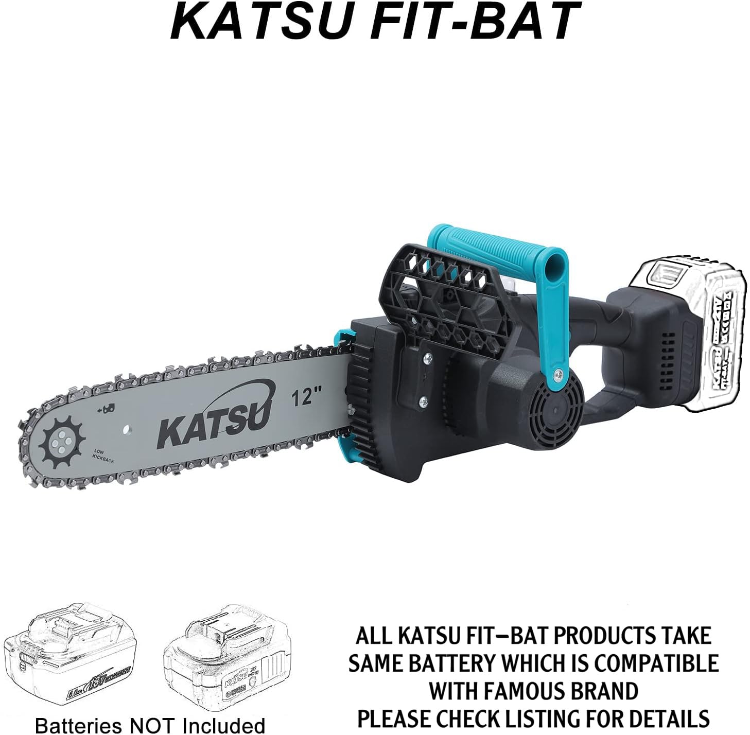 KATSU FIT-BAT 21V Motosierra a Batería Brushless 12 Pulgada, Motor sin Escobillas Motosierra Eléctrica para Cortar Madera Podar Recortar Jardinería, sin Batería 102736