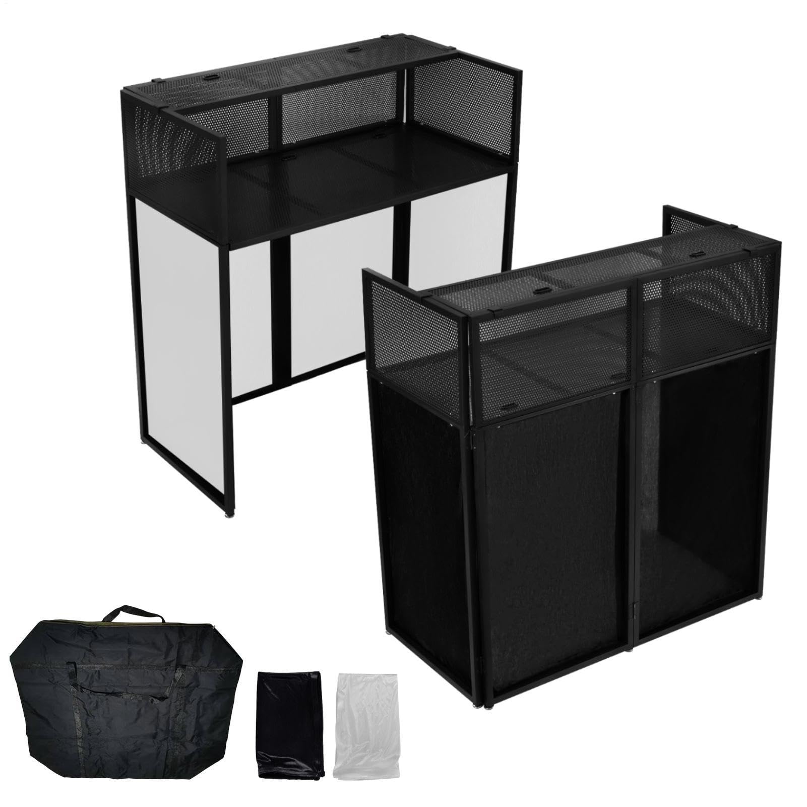 DJ Booth Ständer Tragbarer, Faltbarer DJ-Tisch mit Schwarzen und Weißen Sowie Tragtasche, Kabeldurchführungen, für Private Veranstaltungen und Clubs