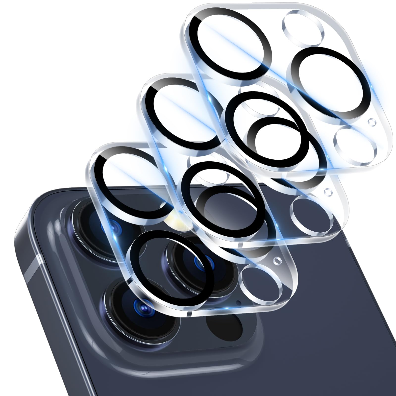 imluckiesPack of 3 Camera Protection for iPhone 15 Pro/iPhone 15 Pro Max, 9H Hardness, Scratch-Resistant, Tempered Glass Protection, Integrated 3 Night Circles, Ultra HD Clear, Scratch-Resistant,