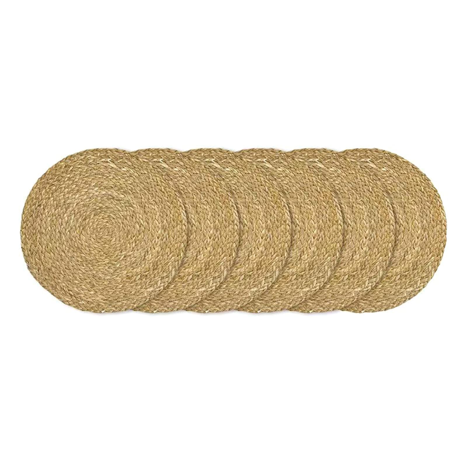 Lot de 6 sets de table tissés ronds de 33 cm avec base antidérapante et facile d'entretien pour la cuisine