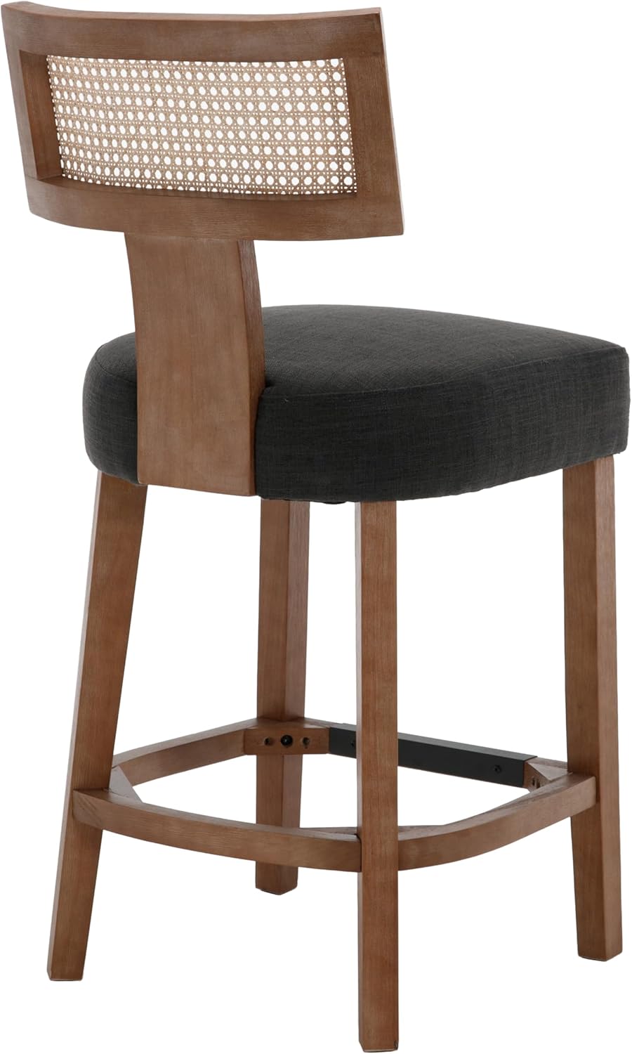 RIVOVA 26' Rattan Bar Stool Counter Height Stools Modern Kitchen Counter Stools with Natural Rattan Woven Back, Farmhouse Linen Upholstered Countertop Chairs, Charcoal