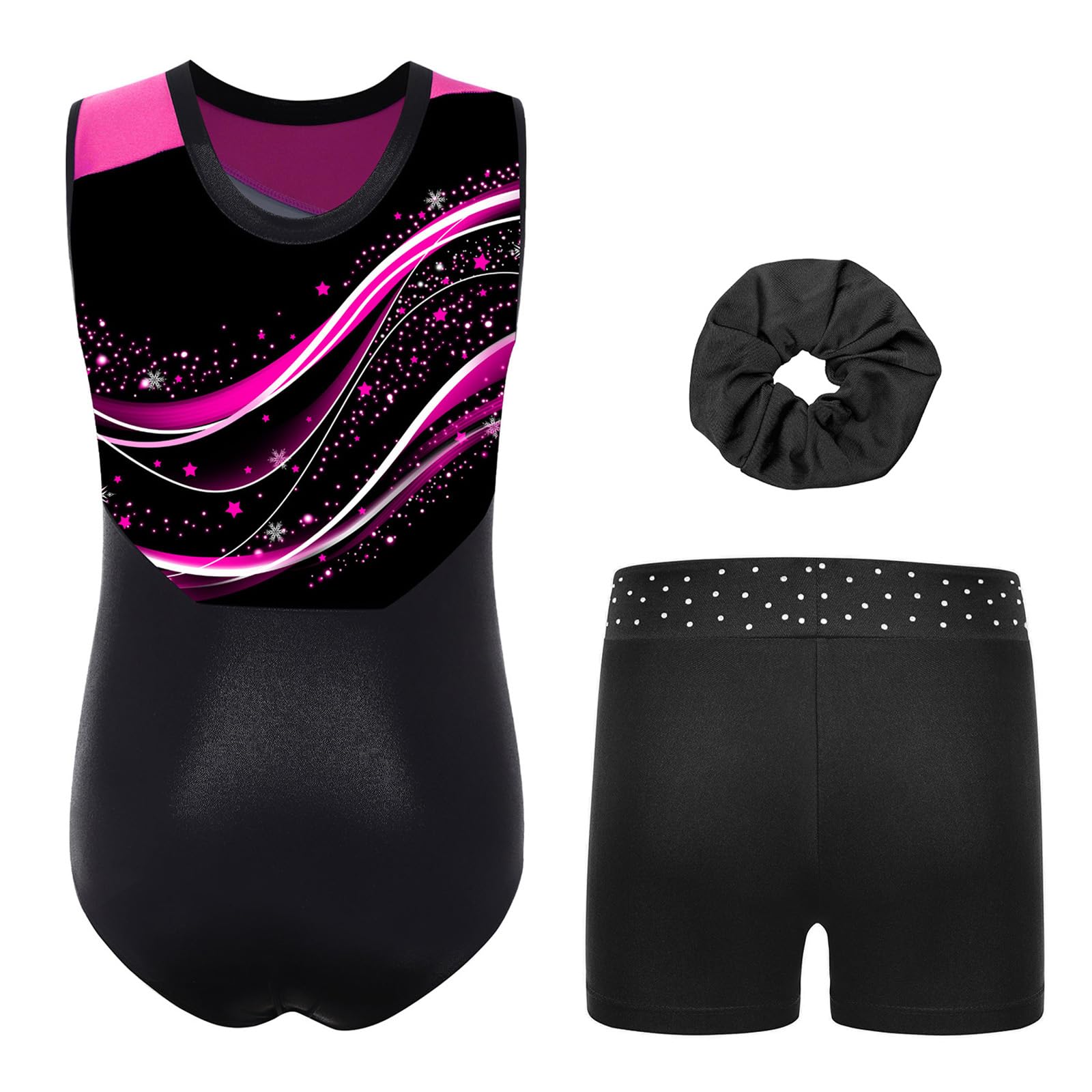 Aislor Ragazze Ginnastica Leotards Body Danza Balletto Senza Manica Bodysuit Monopezzo Sportivo con Pantaloncini e Fascia Strass Abito da Pattinaggio Artistico