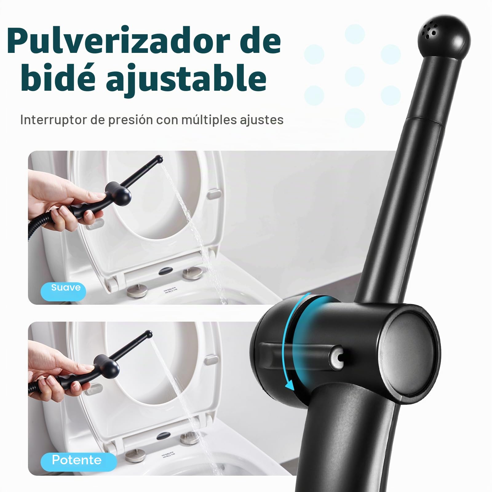 CREA Ducha Bidet para WC,Grifo Bidet Negro,Pulverizador Ducha Higiénica para Baño, Grifo para el váter con ducha de mano, Juego Ducha Higienica para WC de Mano, Negro Mate | Con ducha de mano con manguera flexible de 1,2 m y soporte, juego de ducha de bid
